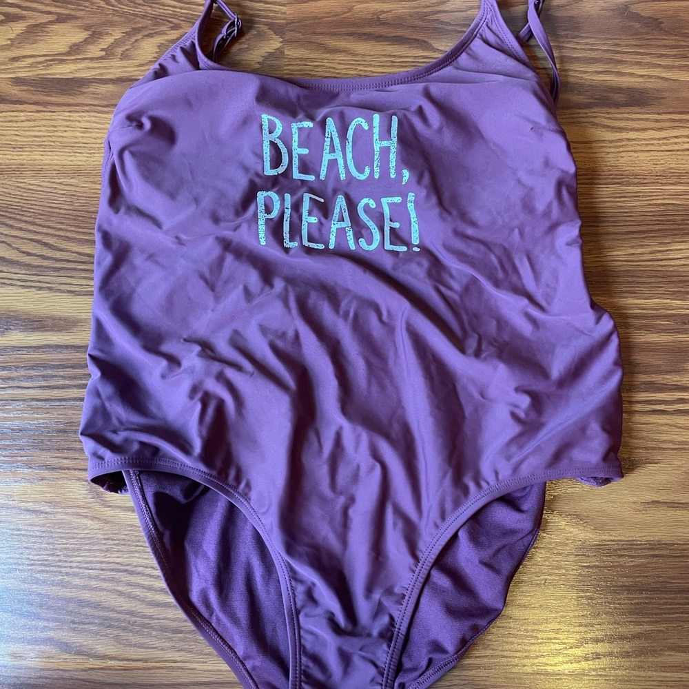 Purple One-Piece Swimsuit with Slogan